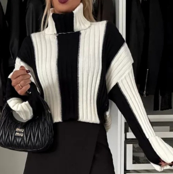 Black Colorblock Turtle Neck Sweater - Picture 7 of 10